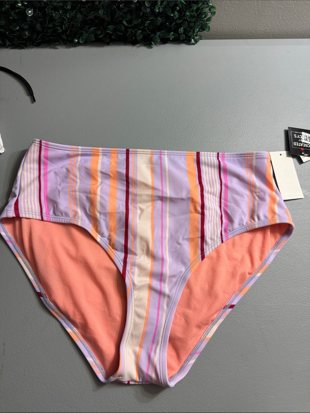 Hula Honey Lavender Stripe High-Waist One-Piece Bottom with Coral Lining